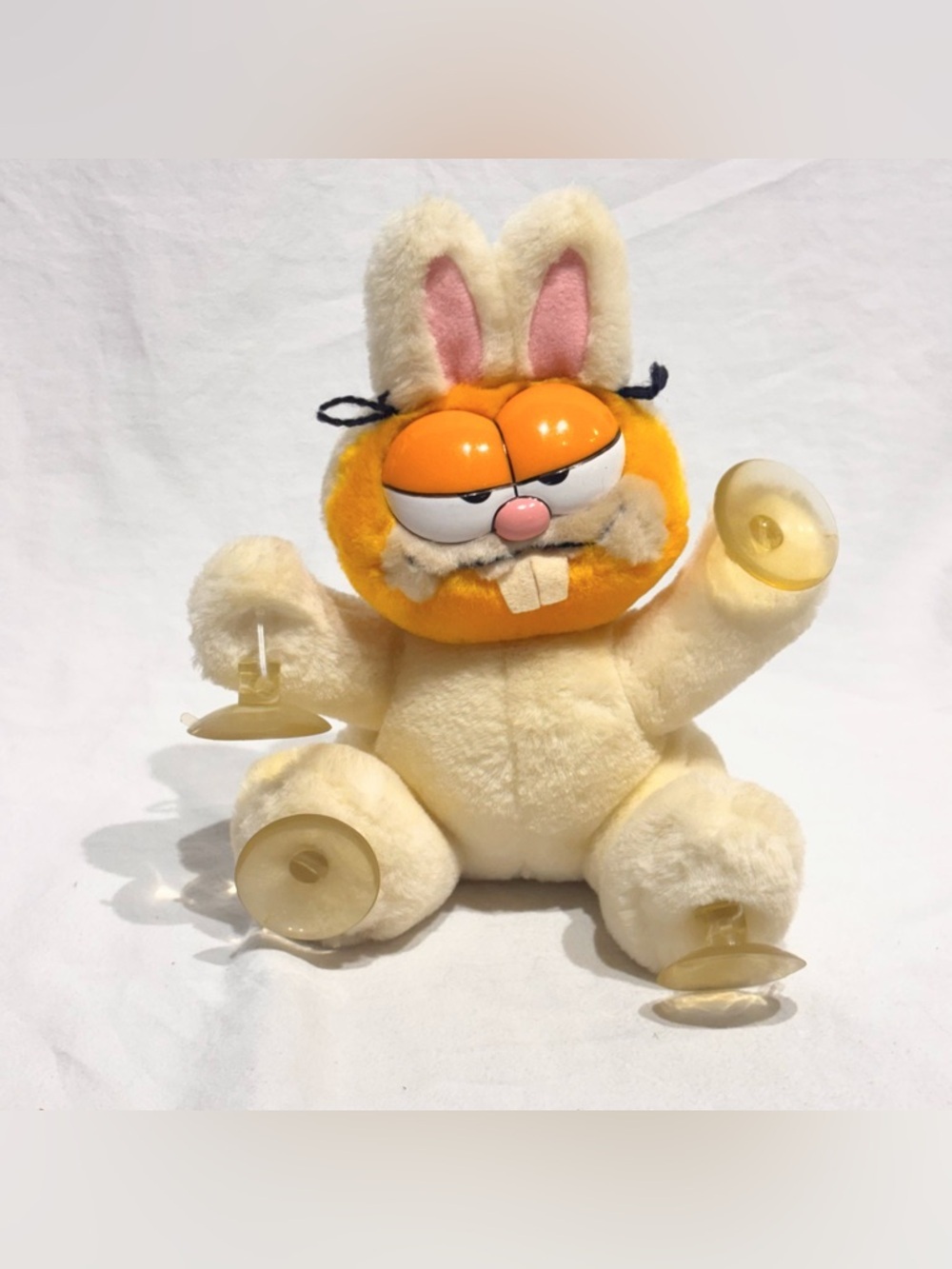 Vintage Garfield Cat Bunny Stuck On You Window Suction Plush 1981 Dakin